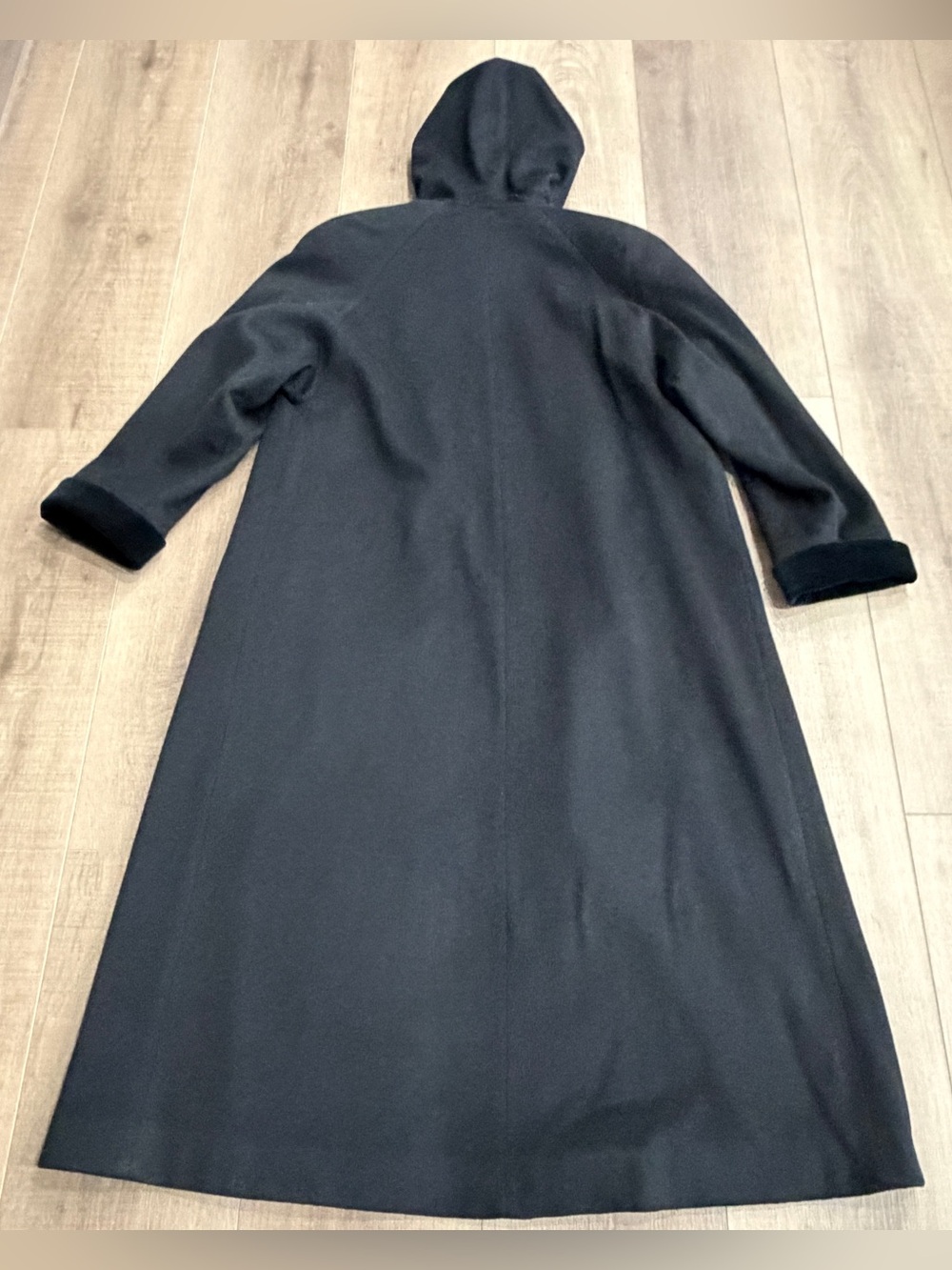 Forecaster of Boston Vintage 90’s Maxi Trench Coat 6 USA Wool Velvet Hood Black - Picture 12 of 15
